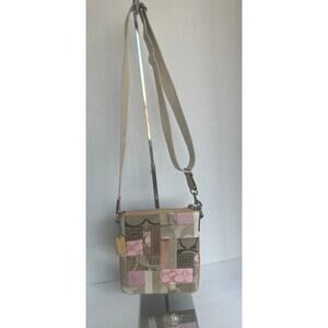 Coach Pink and Tan Patchwork Signature Jacquard  Crossbody Strap Bag